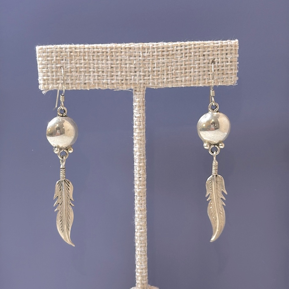 Vintage Sterling Silver Feather Drop Earrings